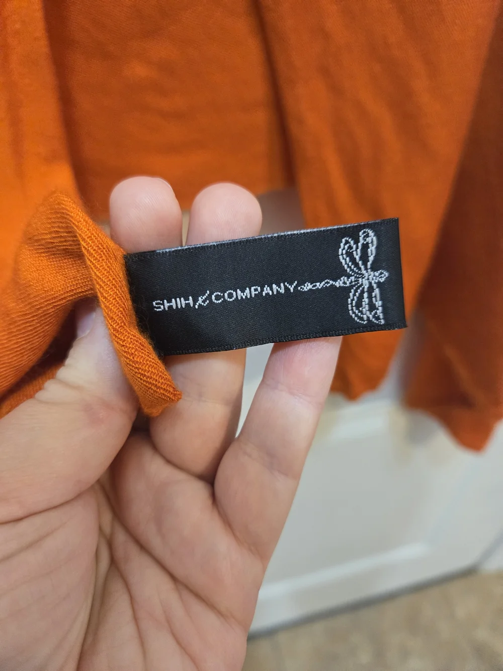 SHIH COMPANY Orange Cashmere Silk Rhinestone Chain Closure Cardigan Shawl Wrap O